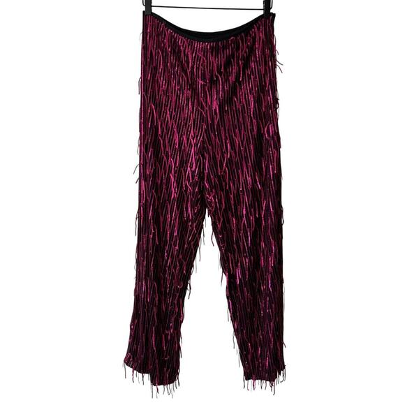 Anthropologie Maeve Fringed Sequined Wide-Leg Pants Size 10 - Picture 2 of 6